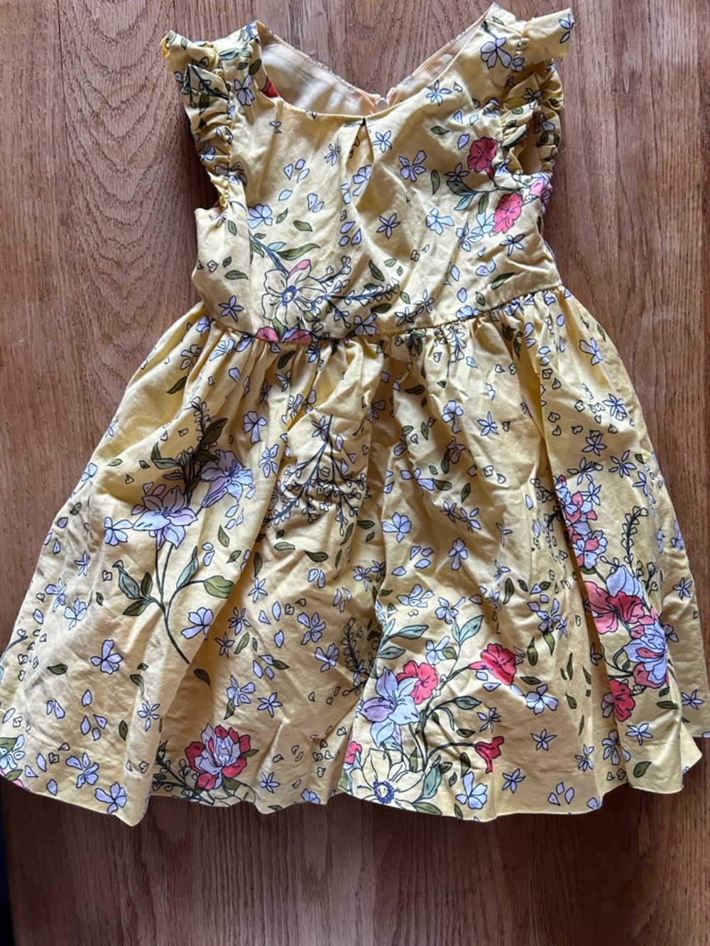 NWOT Lands' End Yellow Floral Cotton Sundress with Ruffle Sleeves 2T
